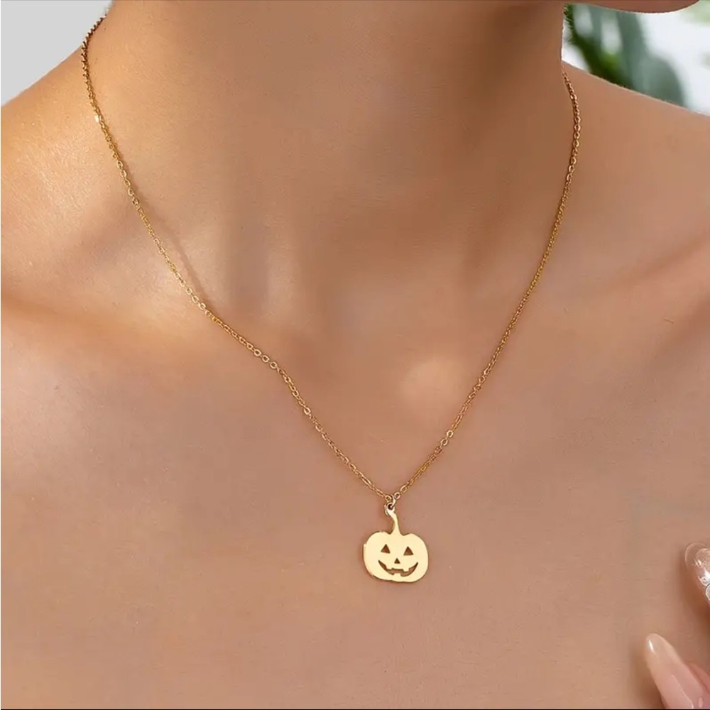 Golden Pumpkin Necklace, Gold Pumpkin Halloween Necklace